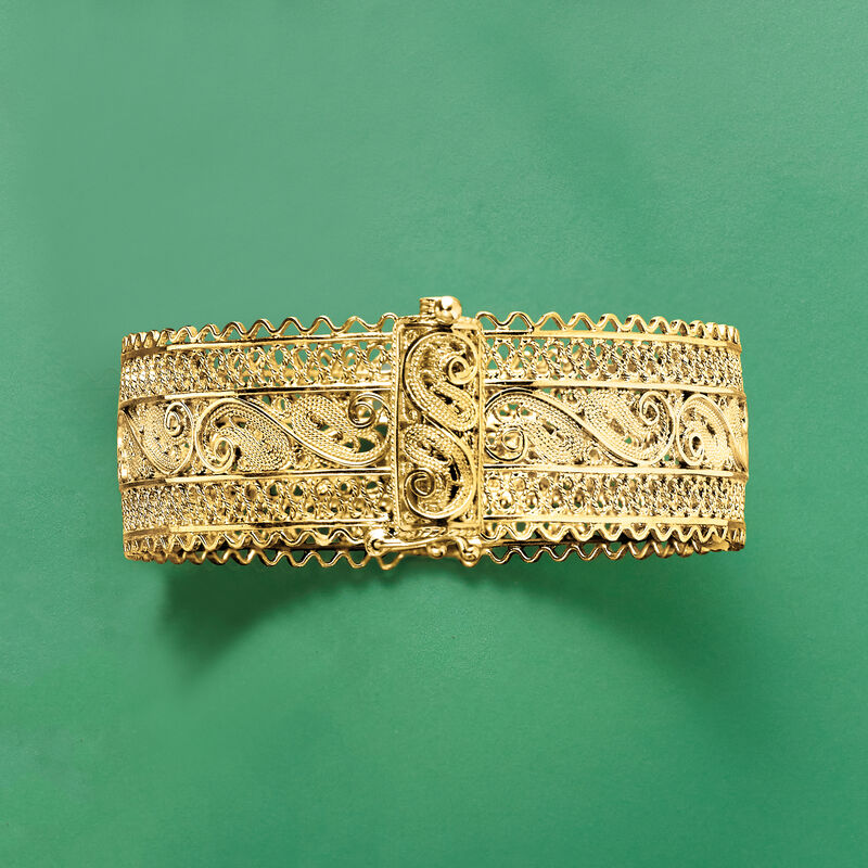 18kt Gold Over Sterling Wide Filigree Bangle Bracelet image number 3