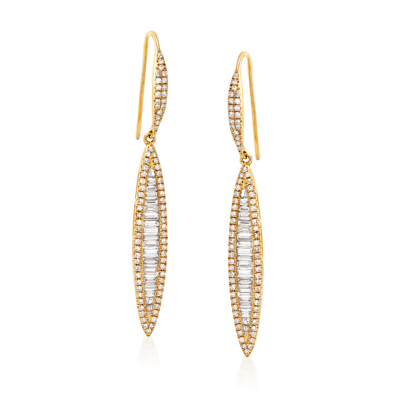 1.05 ct. t.w. Baguette and Round Linear Drop Earrings in 18kt Yellow Gold image number 0