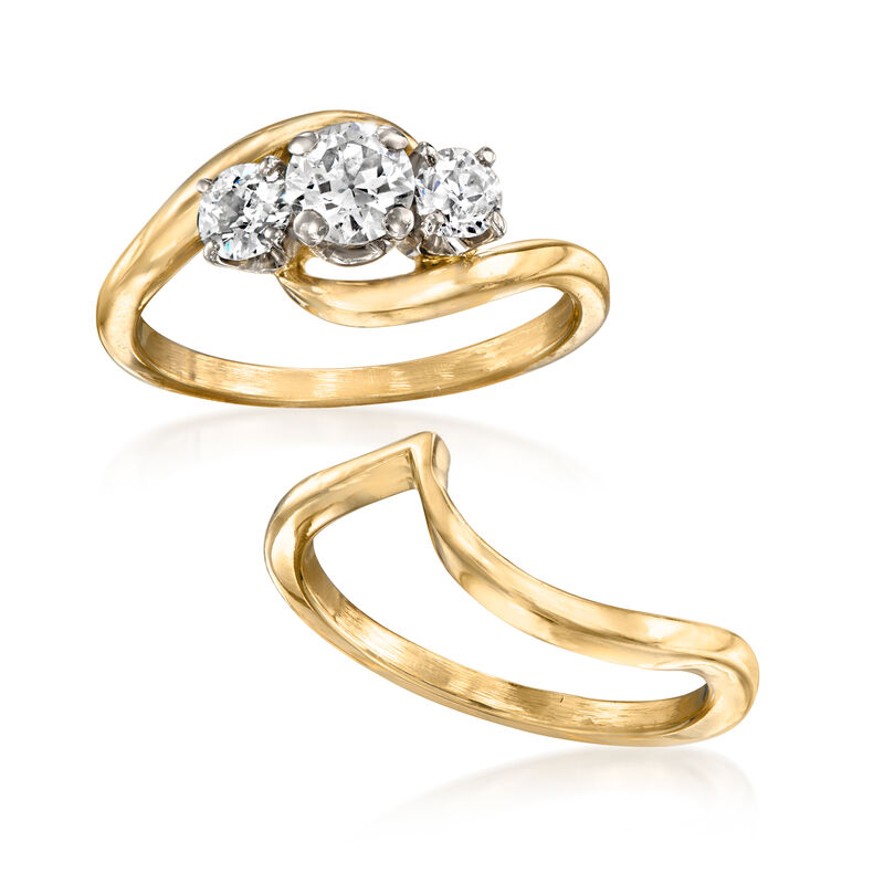 C. 1980 Vintage .65 ct. t.w. Diamond Bridal Set: Engagement and Wedding Ring in 14kt Yellow Gold. Size 5 image number 3