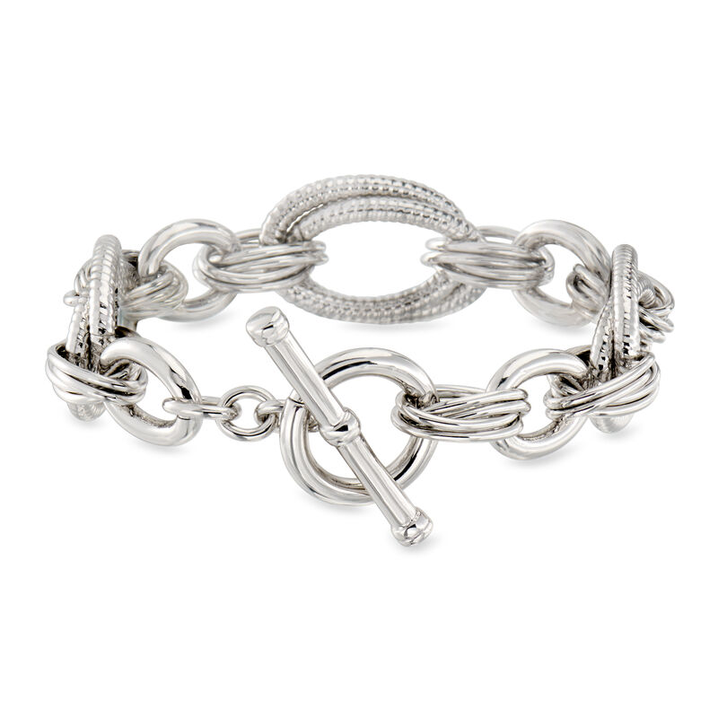 Italian Rhodium-Plated Oval-Link Toggle Bracelet image number 2