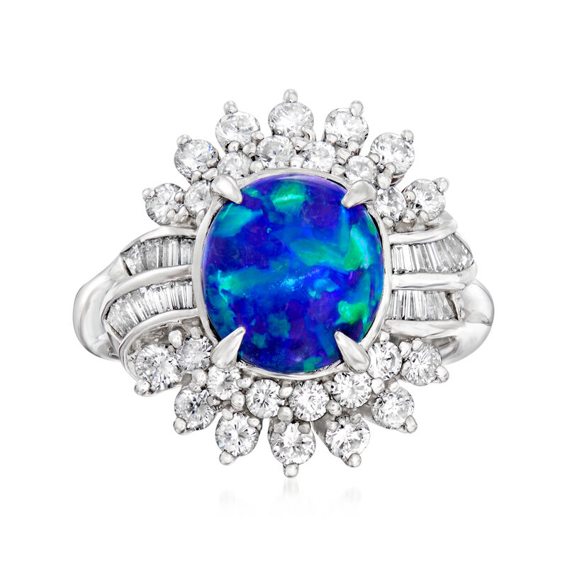 C. 1980 Vintage Black Opal and 1.00 ct. t.w. Diamond Ring in Platnum image number 0