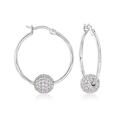 2.70 ct. t.w. CZ Bead Hoop Earrings in Sterling Silver