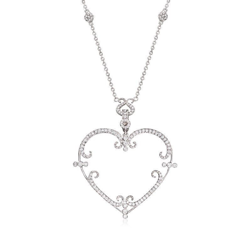 C. 1990 Vintage 1.75 ct. t.w. Diamond Heart Necklace in 18kt White Gold. 17" image number 0