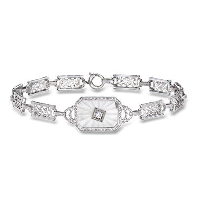 C. 1950 Vintage 2.00 Carat Rock Crystal Bracelet with Single Diamond in 10kt White Gold