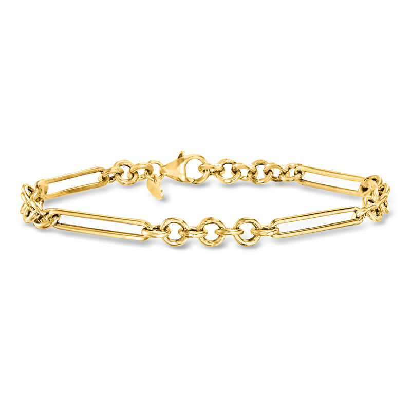 Italian 14kt Yellow Gold Alternating Cable-Link Bracelet. 8" image number 0