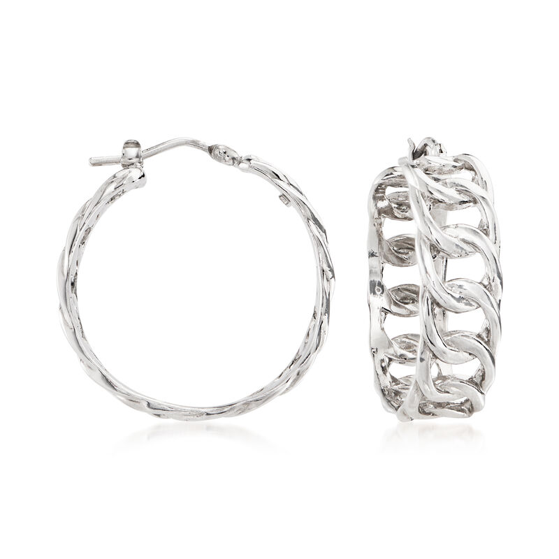 Italian Sterling Silver Curb-Link Hoop Earrings image number 0