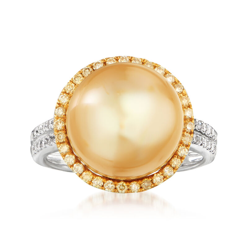 11-12.5mm Champagne Cultured South Sea Pearl Ring with Yellow and White Diamonds in 18kt Yellow Gold image number 0