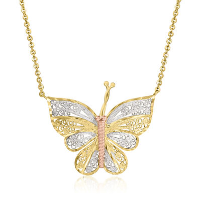 C. 1980 Vintage 14kt Tri-Colored Gold Butterfly Necklace