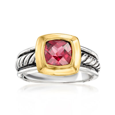 C. 1990 Vintage David Yurman 2.20 Carat Rhodolite Garnet Ring in Sterling Silver and 18kt Yellow Gold
