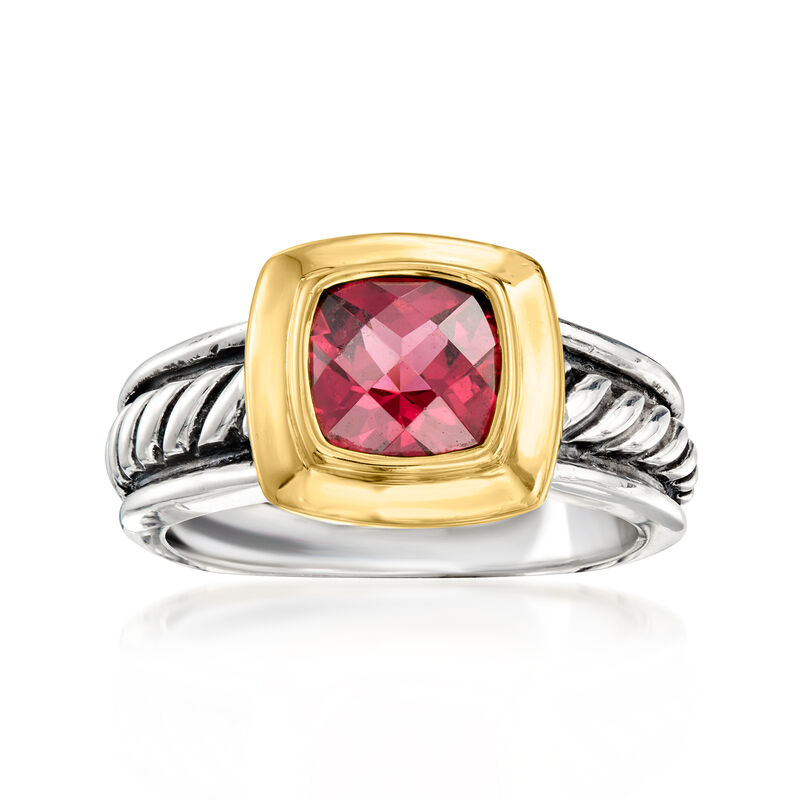 C. 1990 Vintage David Yurman 2.20 Carat Rhodolite Garnet Ring in Sterling Silver and 18kt Yellow Gold. Size 7 image number 0