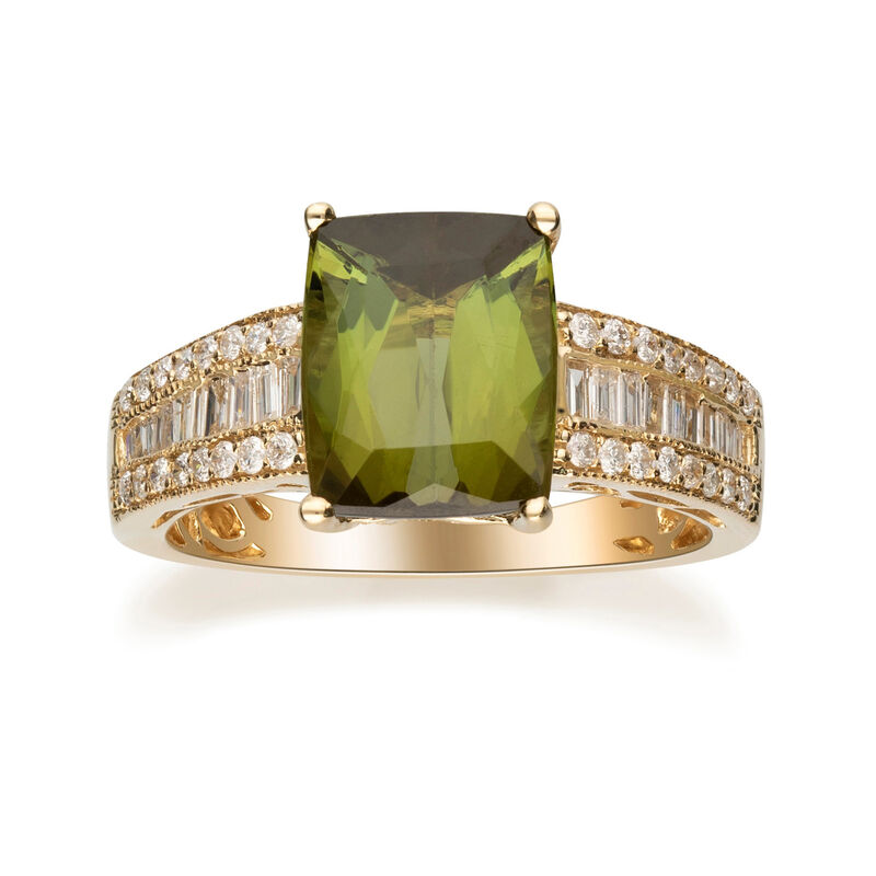 3.50 Carat Green Tourmaline and .44 ct. t.w. Diamond Ring in 14kt Yellow Gold. Size 7 image number 0