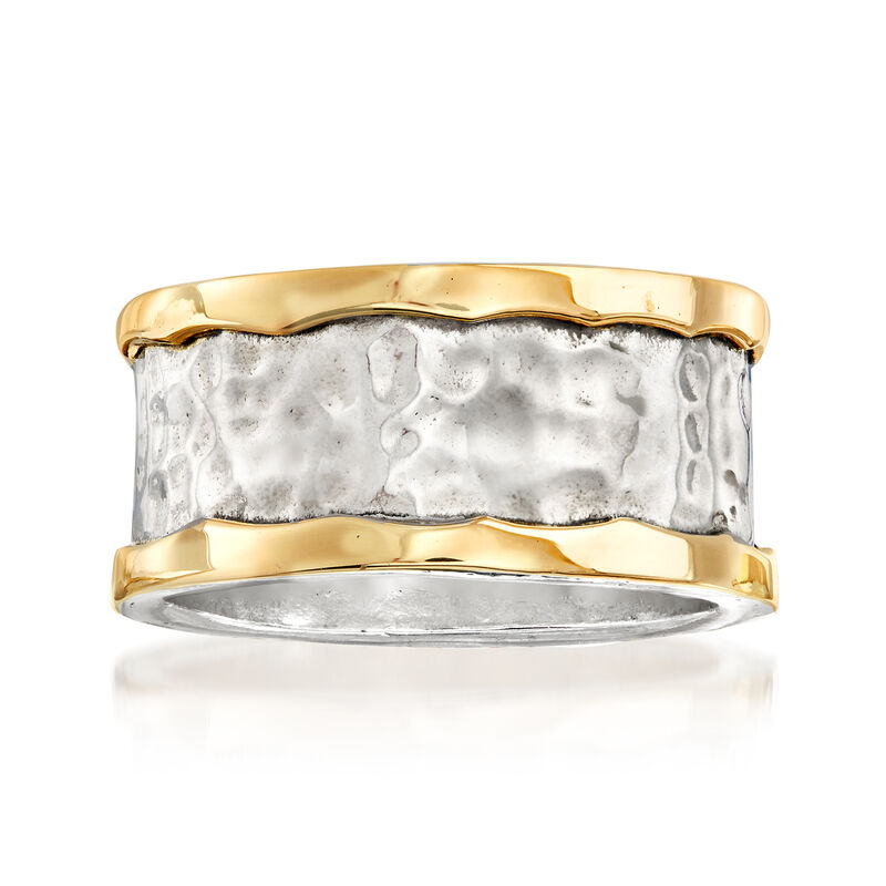 Sterling Silver and 14kt Yellow Gold Hammered Ring image number 0