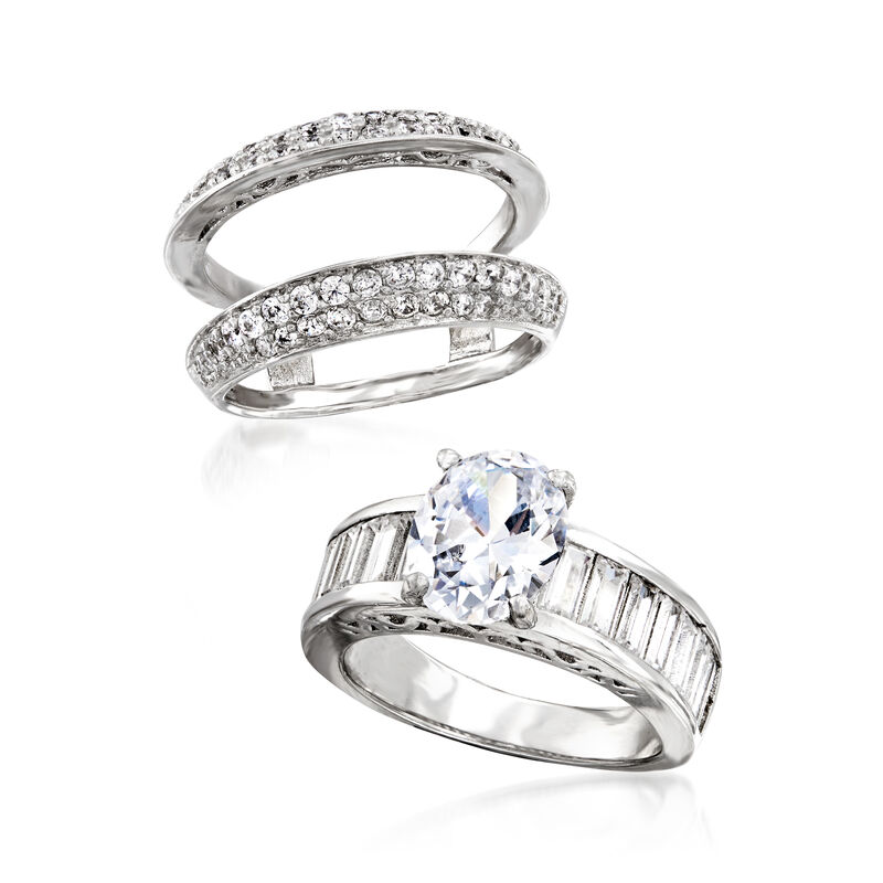 8.90 ct. t.w. CZ Jewelry Set: Ring with Guard in Sterling Silver image number 3