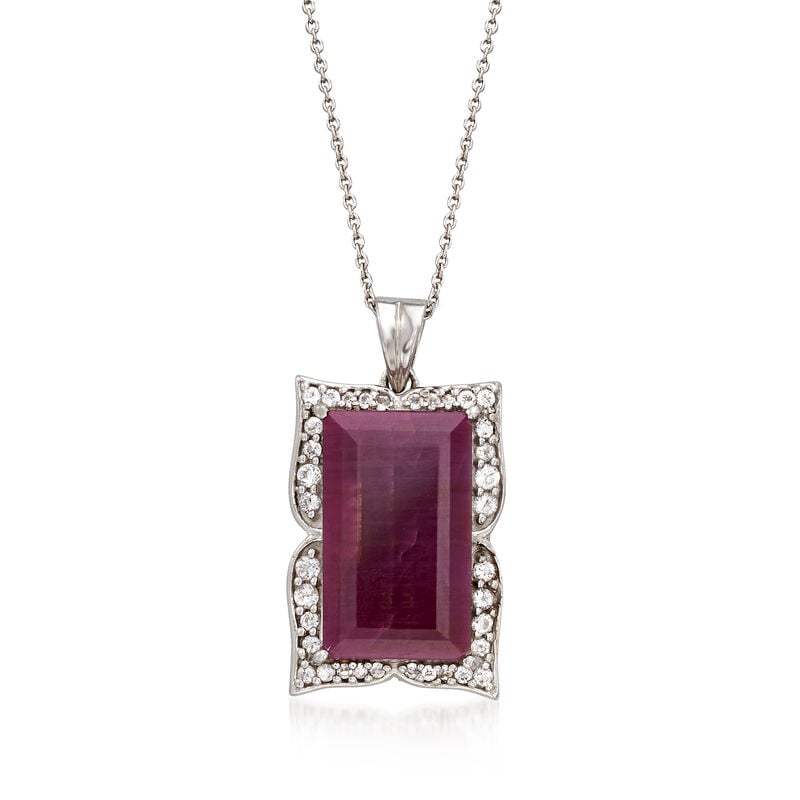 14.00 Carat Ruby and .48 ct. t.w. White Topaz Frame Pendant Necklace in Sterling Silver image number 0