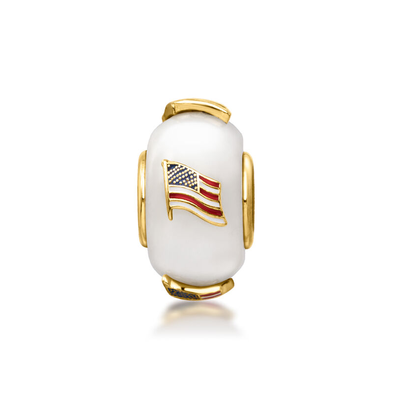 White Jade and Multicolored Enamel American Flag Bead Charm in 18kt Gold Over Sterling  image number 0