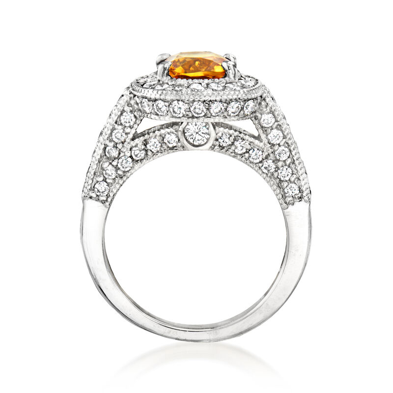 C. 1990 Vintage 1.20 Carat Citrine and 1.60 ct. t.w. Diamond Ring in 14kt White Gold. Size 6 image number 3