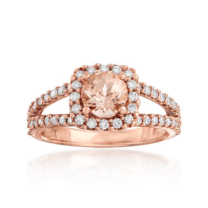 .80 Carat Morganite and .48 ct. t.w. Diamond Ring in 14kt Rose Gold image number 0