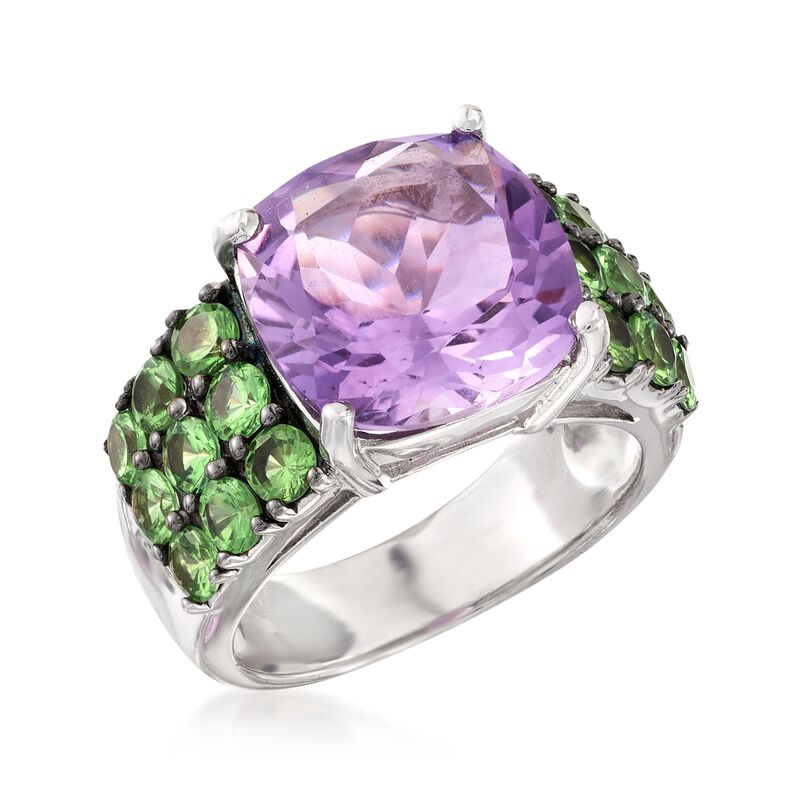 5.60 Carat Amethyst and 2.10 ct. t.w. Green Tsavorite Ring in Sterling Silver image number 3