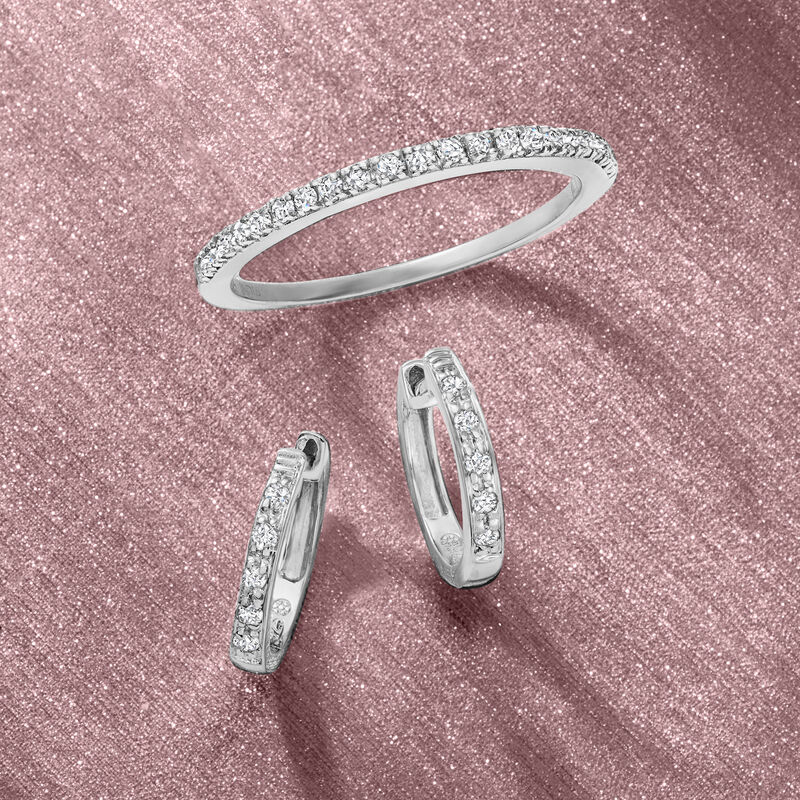 Diamond-Accented Huggie Hoop Earrings in Sterling Silver. 3/8&quot; image number 4