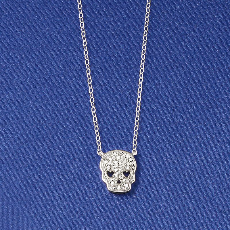 .14 ct. t.w. Pave Diamond Skull Necklace in 14kt White Gold image number 2