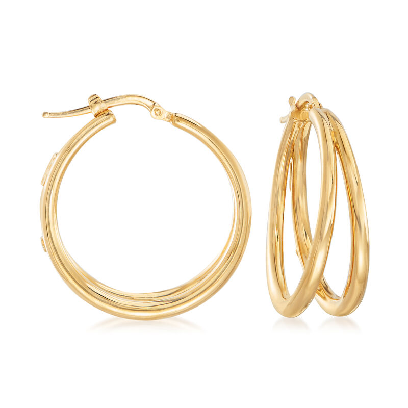 Roberto Coin 18kt Yellow Gold Thin Double-Hoop Earrings. 1 1/8&quot; image number 0