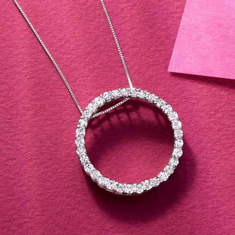 2.00 ct. t.w. Diamond Eternity Circle Pendant Necklace in 14kt White Gold. 18" image number 2