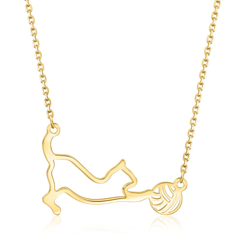 Italian 14kt Yellow Gold Cat with Yarn Necklace. 18&quot; image number 1