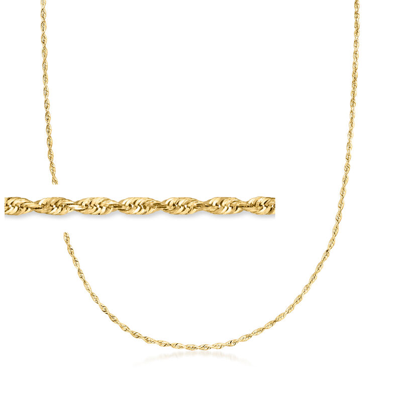 1.8mm Solid 14kt Yellow Gold Diamond-Cut Rope-Chain Necklace image number 0