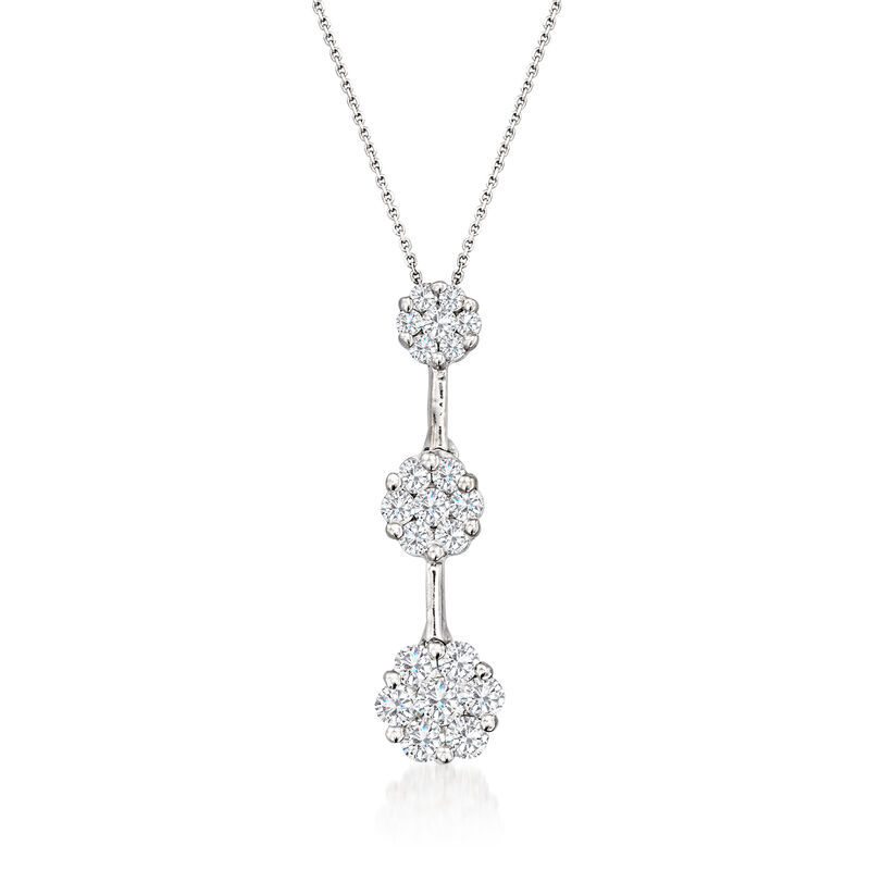 C. 1990 Vintage 1.05 ct. t.w. Diamond Cluster Journey Pendant Necklace in 14kt White Gold. 18&quot; image number 0