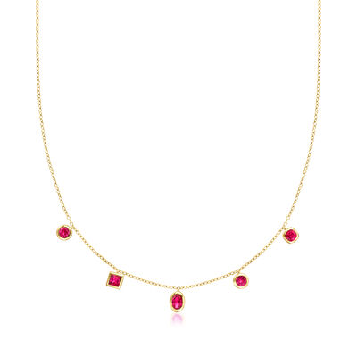 1.70 ct. t.w. Multi-Shaped Lab-Grown Ruby Station Necklace in 18kt Gold Vermeil