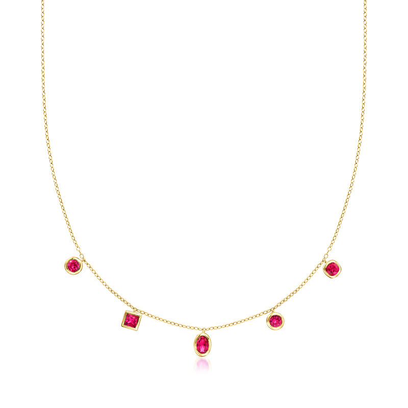 1.70 ct. t.w. Multi-Shaped Lab-Grown Ruby Station Necklace in 18kt Gold Vermeil. 16" image number 1