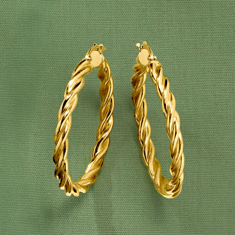Italian 18kt Gold Over Sterling Twisted Hoop Earrings. 1 1/2" image number 4