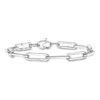 Italian 14kt White Gold Paper Clip Link Bracelet