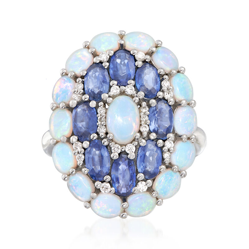 Opal, 2.00 ct. t.w. Sapphire and .14 ct. t.w. Diamond Ring in 18kt White Gold image number 0