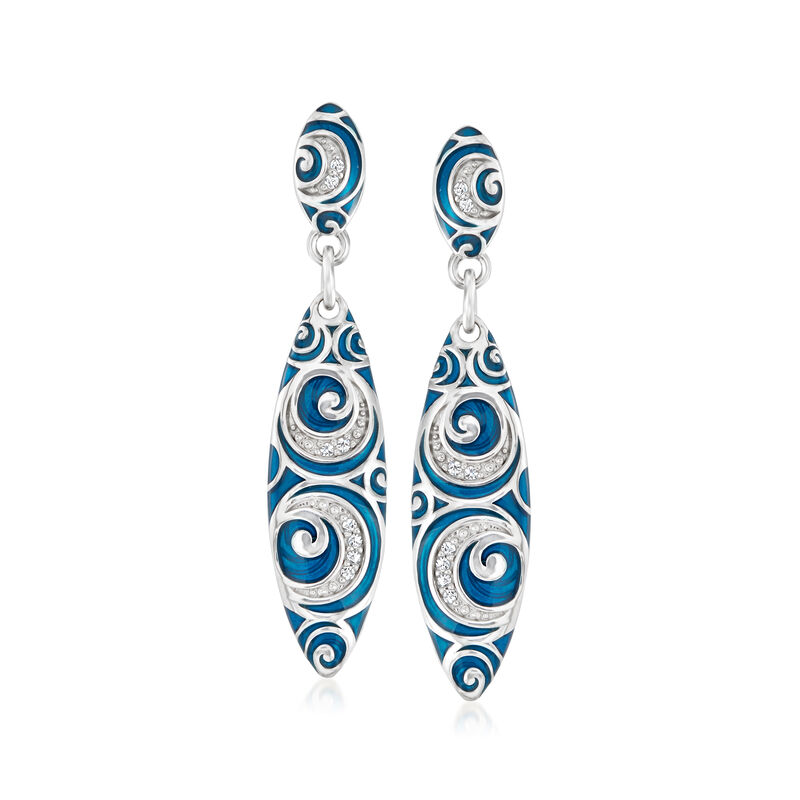Belle Etoile &quot;Atlantis&quot; Blue Enamel Drop Earrings with CZ Accents in Sterling Silver image number 0