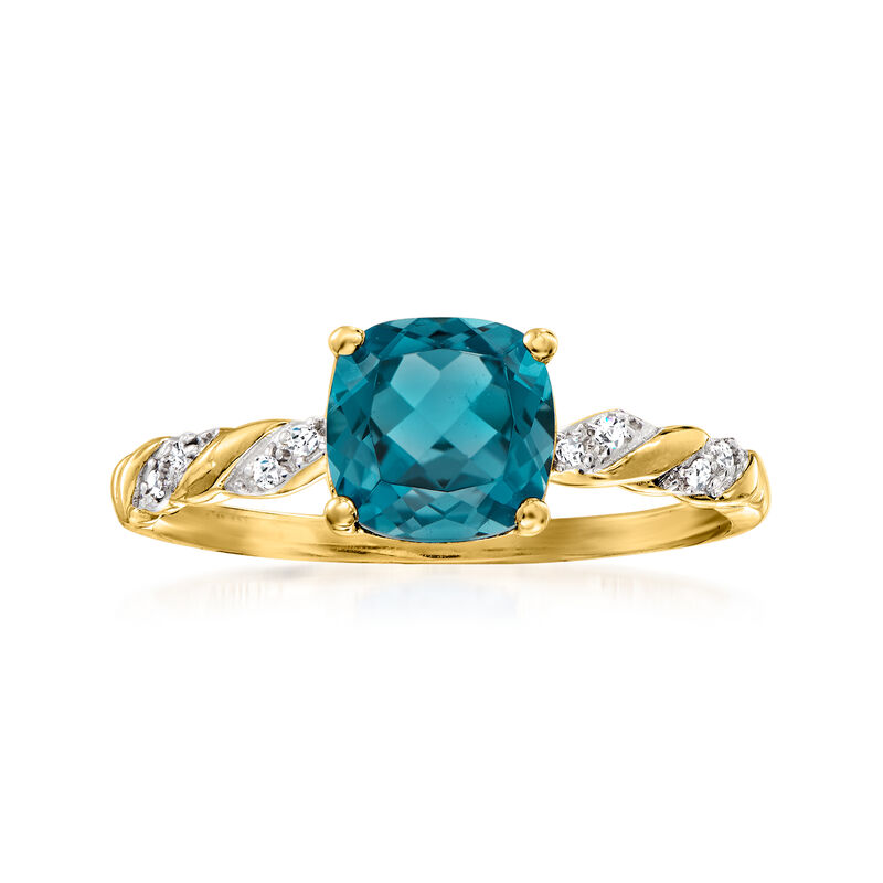 1.70 Carat London Blue Topaz Ring with Diamonds in 14kt Yellow Gold image number 0
