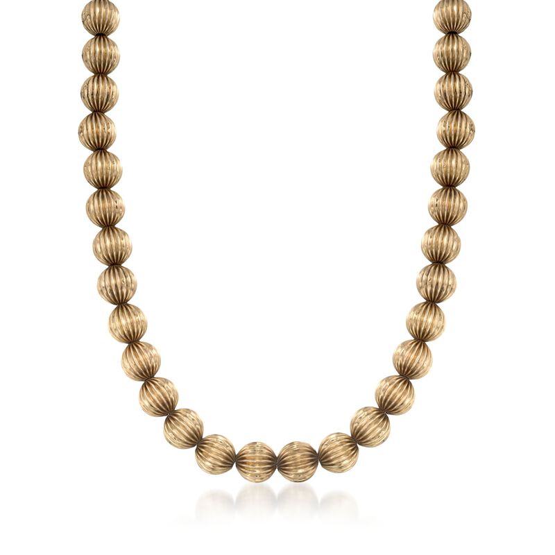 C. 1950 Vintage 14kt Yellow Gold Fluted Bead Necklace image number 0