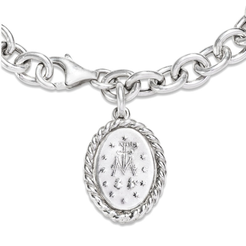 Italian Sterling Silver Miraculous Medal Charm Bracelet image number 3