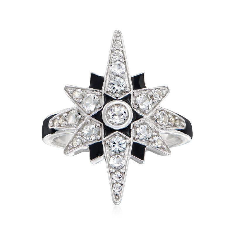 1.10 ct. t.w. White Topaz and Black Enamel Star Ring in Sterling Silver image number 0
