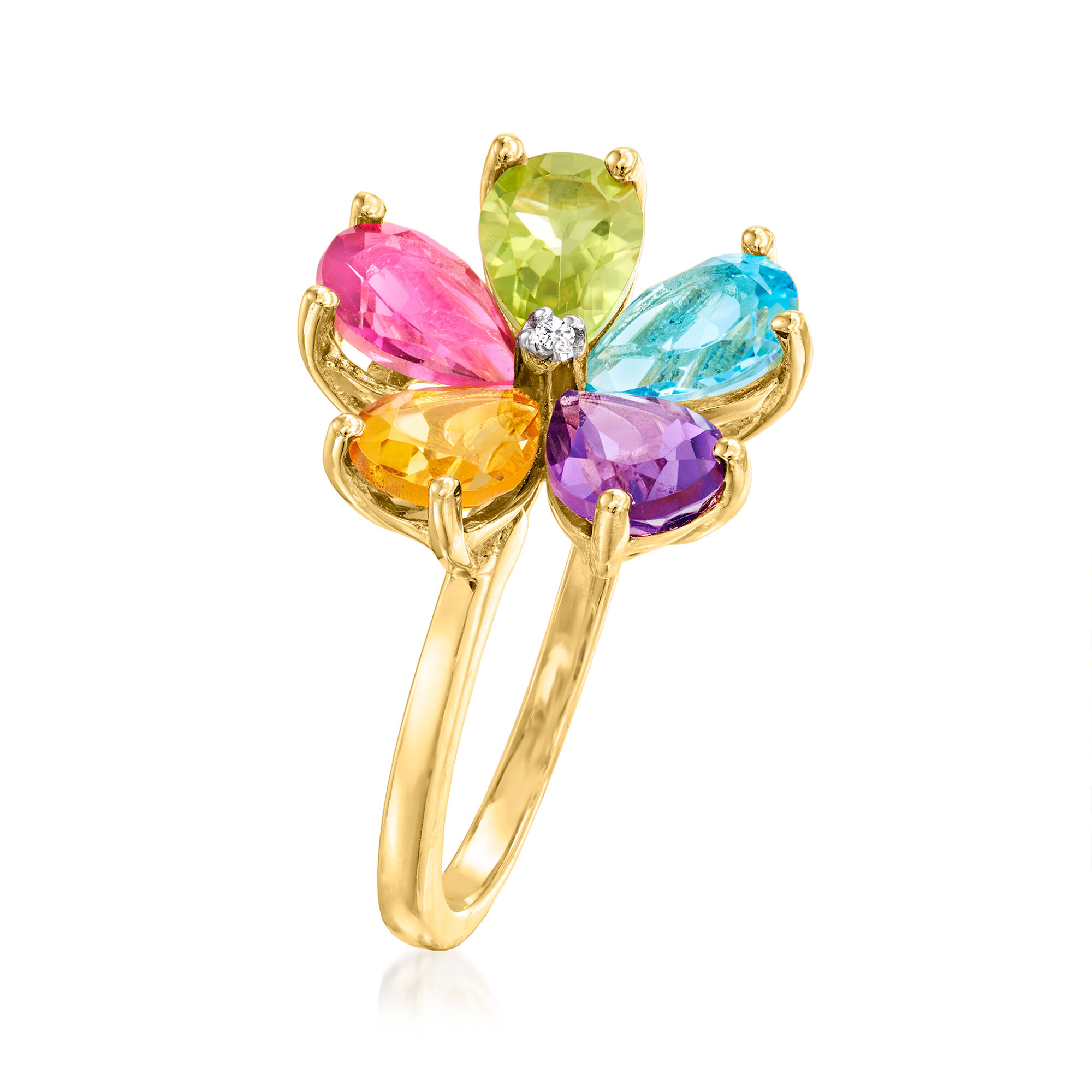 3.60 ct. t.w. Multi-Gemstone Flower Ring with Single Diamond in
