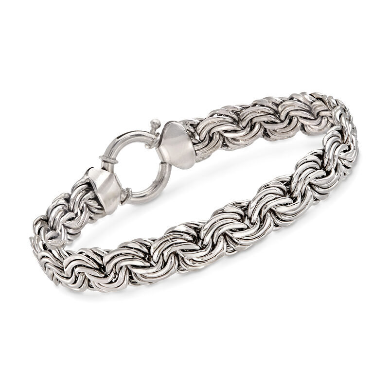 Sterling Silver Flat Rosette-Link Bracelet image number 0