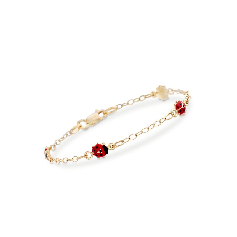 Child's Enamel Lady Bug Station Bracelet in 14kt Yellow Gold image number 0