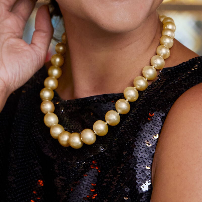 10-14mm Golden Cultured South Sea Pearl Necklace with 14kt Yellow Gold image number 5