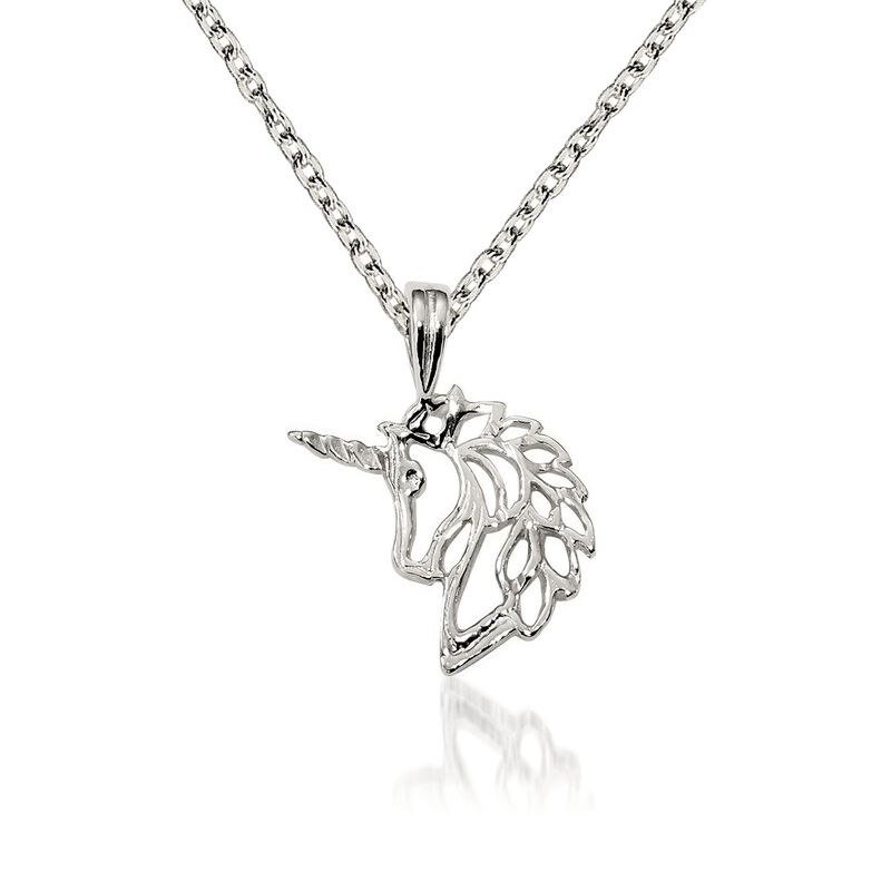 Sterling Silver Polished Unicorn Charm Necklace. 18&quot; image number 0