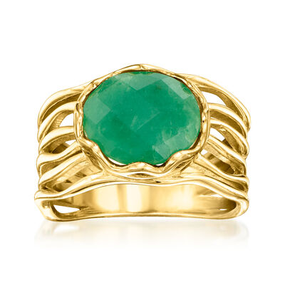 3.00 Carat Emerald Multi-Row Ring in 18kt Gold Over Sterling