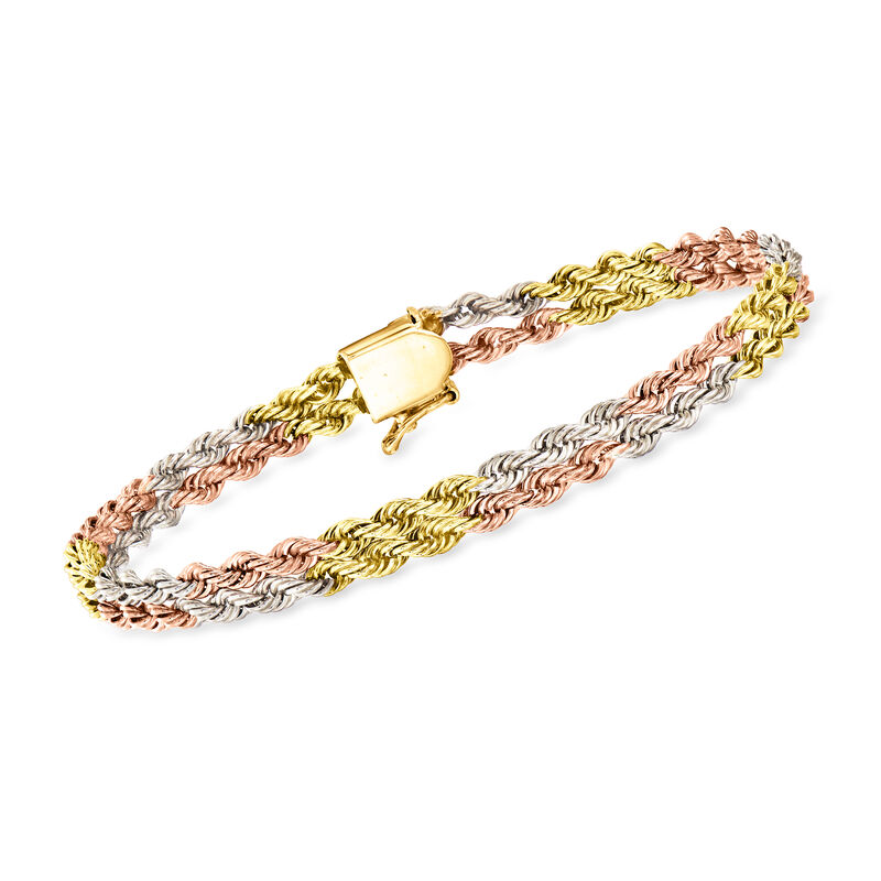 C. 1980 Vintage 14kt Tri-Colored Gold Double Rope-Chain Bracelet image number 0