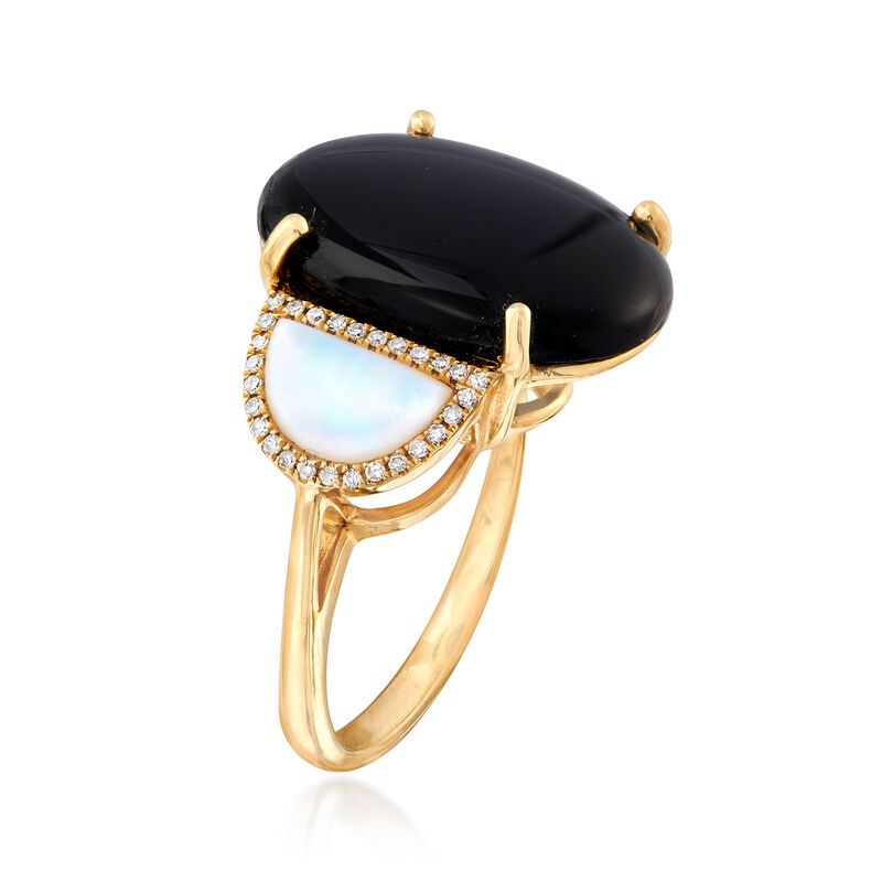 Black Onyx and Mother-Of-Pearl Ring with .16 ct. t.w. Diamonds in 14kt Yellow Gold image number 2