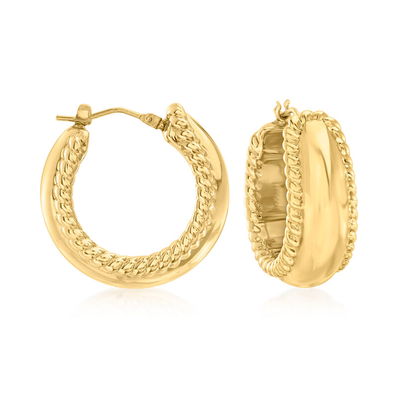 Italian Andiamo 14kt Yellow Gold Roped Hoop Earrings. 7/8" image number 0