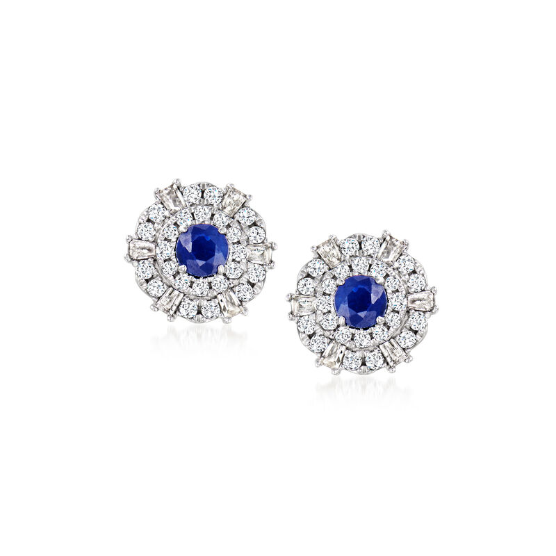 .20 ct. t.w. Sapphire and .20 ct. t.w. Diamond Stud Earrings in 14kt White Gold image number 0