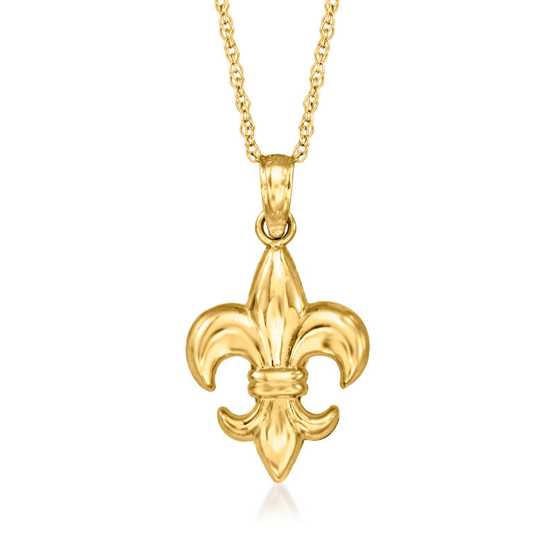 14kt Yellow Gold Fleur-De-Lis Pendant Necklace. 18&quot; image number 1